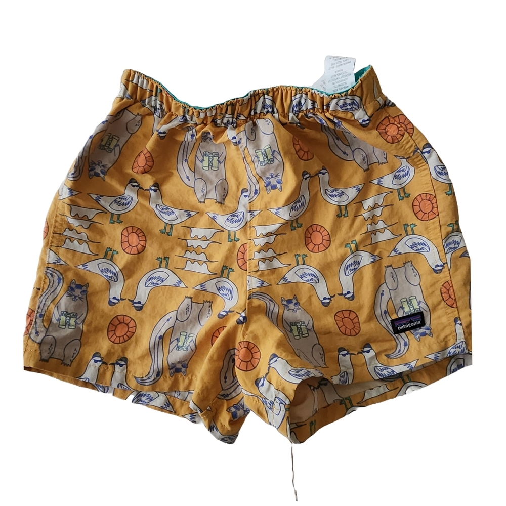 Patagonia Kids Swim Trunks - Yellow with Fun Print